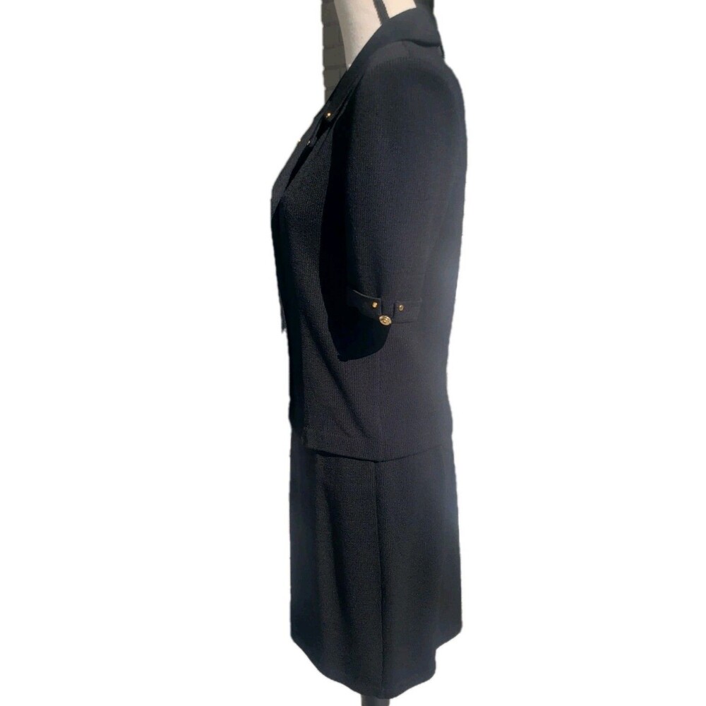 St John Collection Marie Gray Santana Knit Jacket Skirt Suit Black Sz 4 Gold Btn - Picture 4 of 16